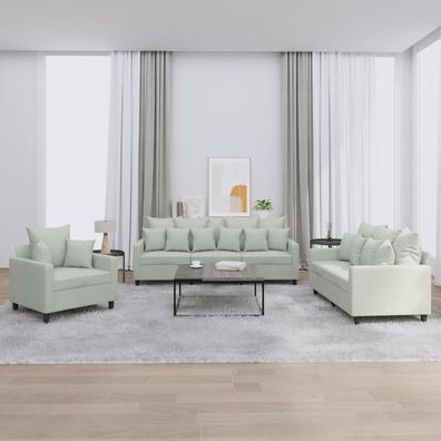 vidaXL 3-tlg. Sofagarnitur mit Kissen Hellgrau Samt