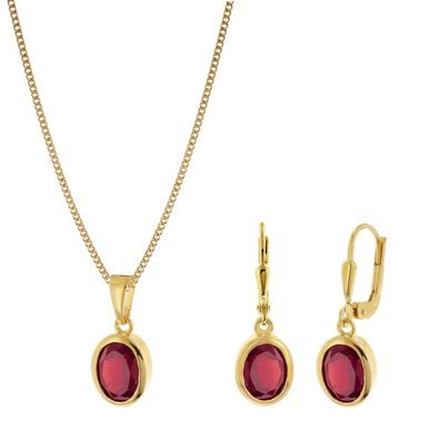 trendor Schmuck Damen Schmuck-Set Geschenkset Kette & Ohrringe mit Granat 68528