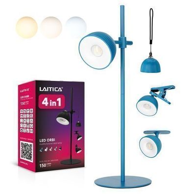 Laitica LED ORBI 2.5W Schreibtischlampe Blau, USB-Ladestation, DREI Lichtfarben