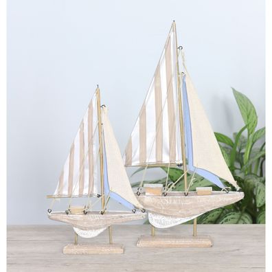 Deko Segelschiff/Segelboot maritim Holz ca. 18x31cm/24x42cm weiß/natur Urlaub