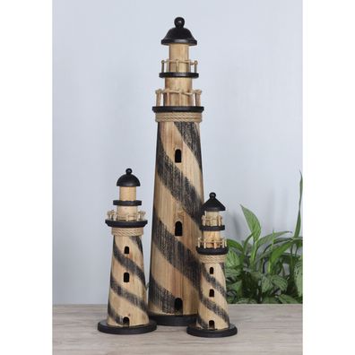 Maritime Dekoration Leuchtturm Lighthouse Holz natur/schwarz Höhen: 33/39/76cm