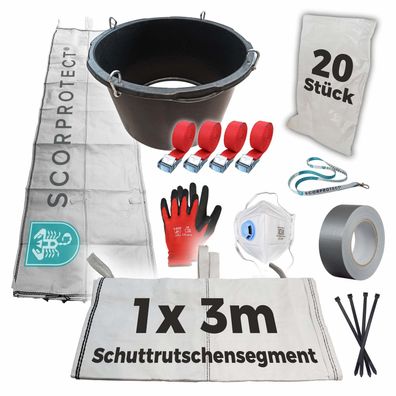Schuttrutsche Bauschuttrutsche 3 m flexibel mit Einfülltrichter, 20x Flachsäcke und Z