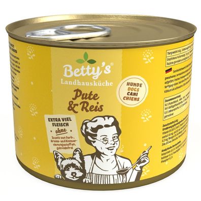 Bettys Landhausküche Dose für Hund - Pute & Reis 12 x 200g (16,63€/kg)