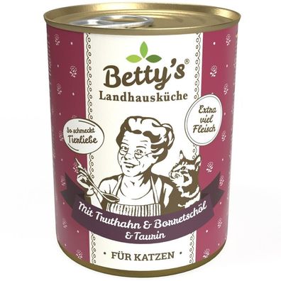 Bettys Landhausküche Dose für Katze - Truthahn & Borretsch 12 x 400g (12,48€/kg)