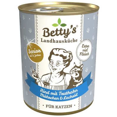 Bettys Landhausküche Dose für Senior - Rind & Truthahn 12 x 400g (12,48€/kg)