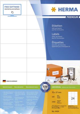 Herma 4464 4464 Etiketten Premium A4, weiß 70x37 mm