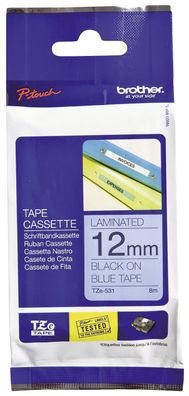 Brother TZE531 TZe-531 Schriftbandkassette - laminiert, 12 mm x 8 m, schwarz auf blau