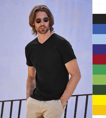 2er Pack Fruit of the Loom dünnes Herren Original V-Neck T-Shirt bedruckbar