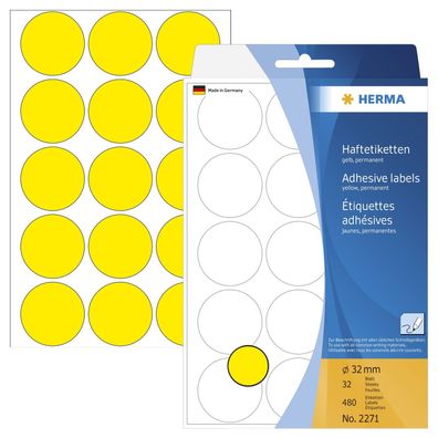 Herma 2271 2271 Vielzwecketiketten - gelb, Ø 32 mm,