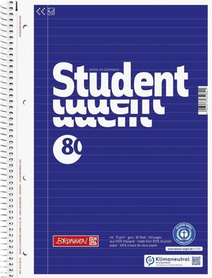 Brunnen 106783101 Collegeblock Student Recycling A4 32-linig Deckblatt: blau