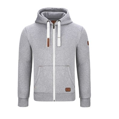 Warme Gymamba Sweatjacke Herren mit Lederpatches und Kapuze hellgrau/ weiß