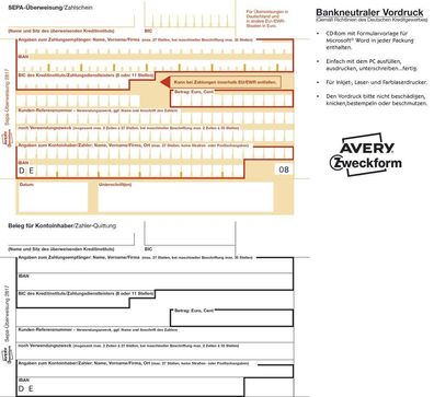 Avery Zweckform® 2817 2817 Sepa-Überweisung - A4, inkl. Software-CD, 100 Blatt