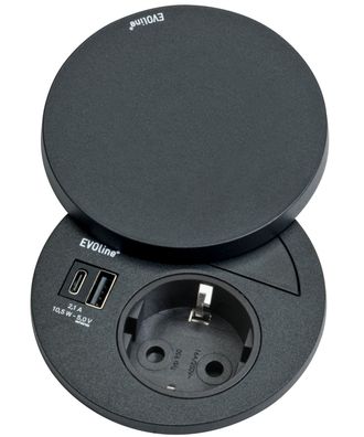 Küchensteckdose Circle80, 1-fach Einbausteckdose Küche, USB A / C