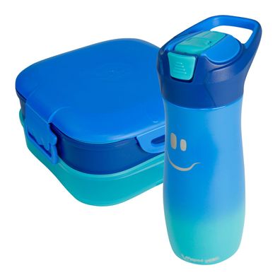 Pausenset Trinkflasche + Brotdose FUN Smiley blau Kinder Brotbüchse Thermosflasche