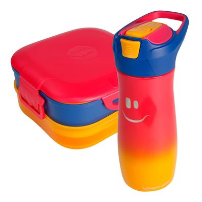 Pausenset Trinkflasche + Brotdose FUN Smiley rot mehrere Fächer Thermosflasche Kinder