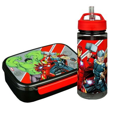 Scooli Trinkflasche + Brotdose Avengers Hulk Iron Man Thor Pausenset Captain America