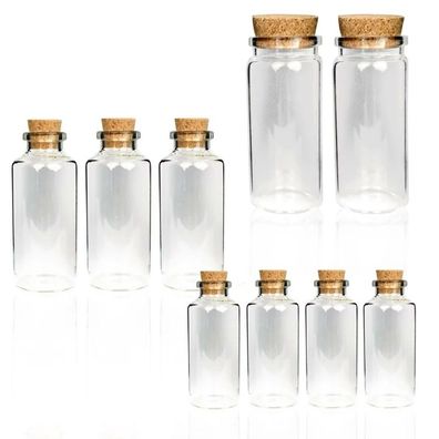 Fläschchen Glas mit Korken Set Miniflaschen 10 - 50ml Deko Gewürzbehälter Perlen