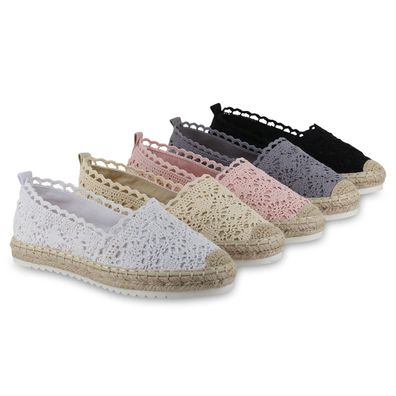 VAN HILL Damen Espadrilles Slippers Spitze Bast Profil-Sohle Schuhe 841310