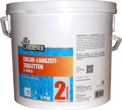 5kg Mr. Gardener Chlor-Langzeit Tabletten 200g im Eimer