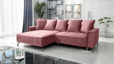 FURNIX Ecke Degia in L-Form 173x277 mit Kissen & Armlehnen EL10 Rosa