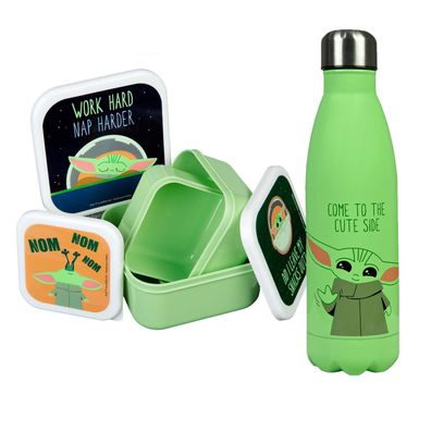 Scooli Trinkflasche + 3 Brotdosen THE CHILD Baby Yoda Grundschule Thermosflasche grün