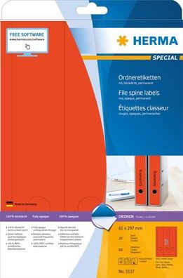 HERMA Ordnerr?cken-Etiketten Special, 61 x 297 mm, rot