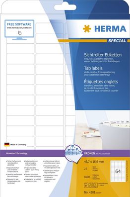 Herma 4201 4201 Sichtreiteretiketten A4 weiß 45,7x16,9 mm Movables/ablösbar Papier