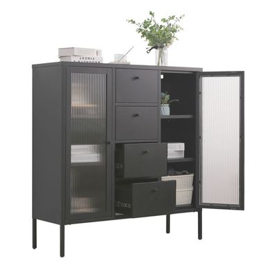 Mein-Regal Highboard Paris aus Metall mit 4 Schubladen und Glastüren