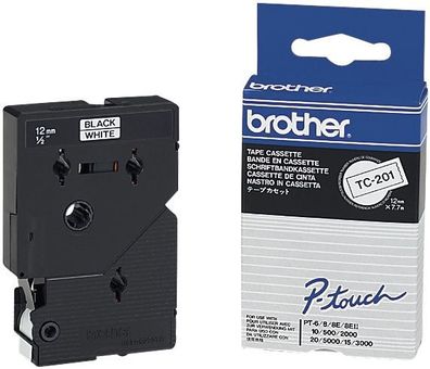 Brother TC201 Schriftbandkassette - laminiert, 12 mm x 7,7 m, schwarz auf weiß