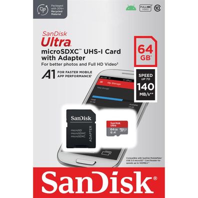 SanDisk Sdsquab-064g-gn6ma Ultra microSDXC A1 64GB 140MB/s Adapt