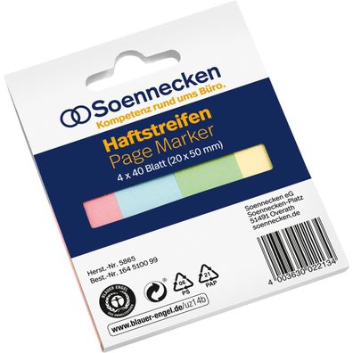 Soennecken Haftstreifen 5865 RC 20x50mm 40Bl. sort. 4 St./Pack