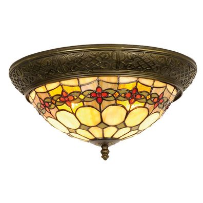 LumiLamp Deckenlampe Tiffany Ø 38x19 cm Beige Rot Glas Dreieck Rose