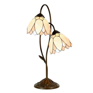 LumiLamp Tiffany Tischlampe Ø 33x61 cm Beige Braun Glas Blumen