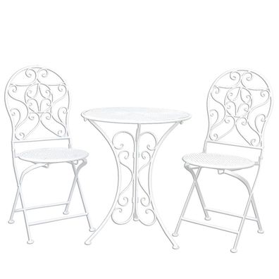 Clayre & Eef Bistro-Set Bistrotisch Bistrostuhl 3-Teilig Ø 60x70 Weiß Eisen