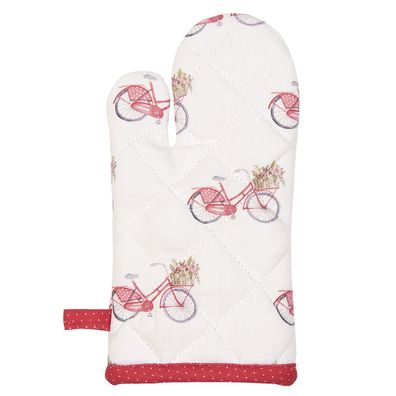 Clayre & Eef Kinderofenhandschuh 12x21 cm Rot Weiß Baumwolle Fahrrad (Gr. 12x21 cm)