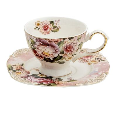 Clayre & Eef Tasse mit Untertasse 200 ml Rosa Porzellan Rund