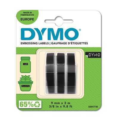 Dymo® S0847730 Prägeband Starter-Set - 9 mm x 3 m, glänzend schwarz, 3 Stück