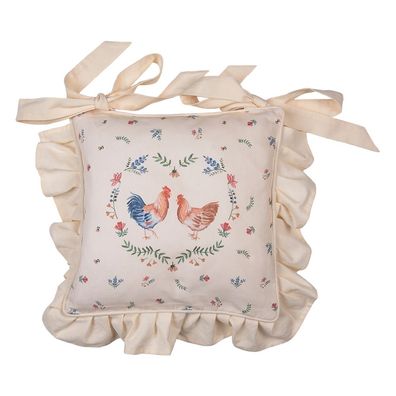 Clayre & Eef Kissenbezug für Stuhlkissen 40x40 cm Beige Blau Baumwolle Quadrat Huhn