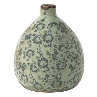 Clayre & Eef Vase Ø 17x19 cm Grün Blau Keramik Blumen (Gr. Ø 17x19 cm)