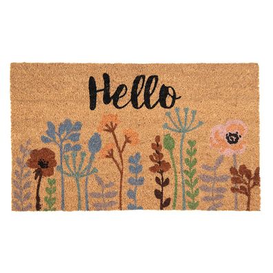 Clayre & Eef Türmatte 75x45 cm Braun PVC-Kokosfaser Rechteck Blumen Hello