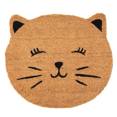 Clayre & Eef Türmatte Katze 50x44 cm Braun Schwarz PVC-Kokosfaser Rund