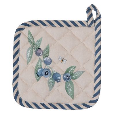 Clayre & Eef Kinder Topflappen 16x16 cm Beige Blau Baumwolle Blaubeeren