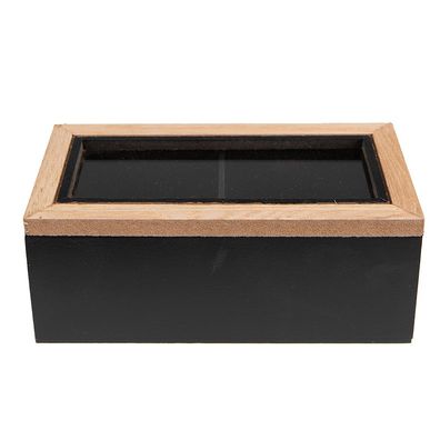 Clayre & Eef Teebox 18x9x7 cm Schwarz Braun MDF Glas (Gr. 18x9x7 cm)