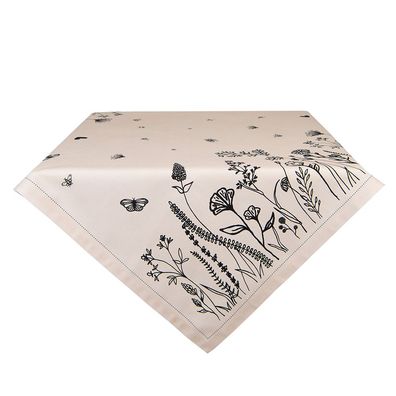 Clayre & Eef Tischdecke 150x250 cm Beige Schwarz Baumwolle Blumen (Gr. 150x250 cm)