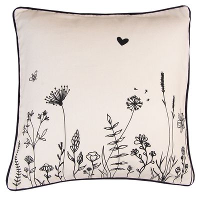 Clayre & Eef Kissenbezug 40x40 cm Beige Schwarz Baumwolle Blumen (Gr. 40x40 cm)