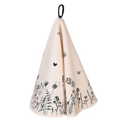 Clayre & Eef Geschirrtuch Ø 80 cm Beige Schwarz Baumwolle Blumen (Gr. Ø 80 cm)