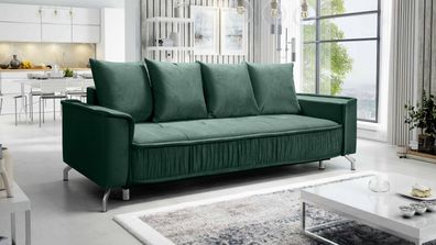 FURNIX Polstersofa Couch DEGIA mit Armlehnen und Bettkasten EL12 Grün