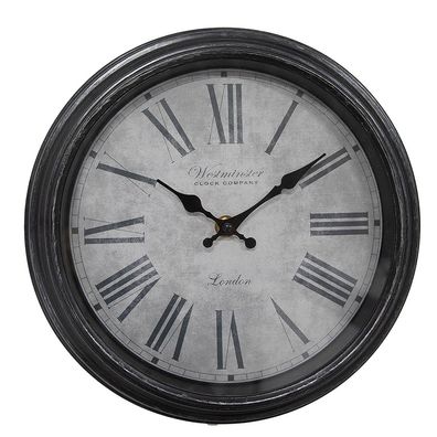 Clayre & Eef Wanduhr Ø 25x4 cm Schwarz Grau Kunststoff Glas