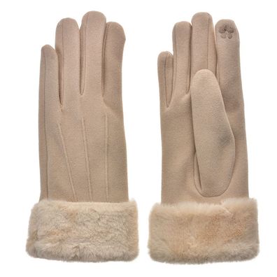 Clayre & Eef Handschuhe mit Kunstpelz 9x24 cm Beige Polyester