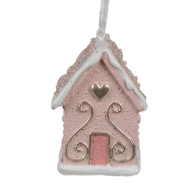 Clayre & Eef Weihnachtsanhänger Lebkuchenhaus 4x4x6 cm Rosa Polyresin (Gr. 4x4x6 cm)